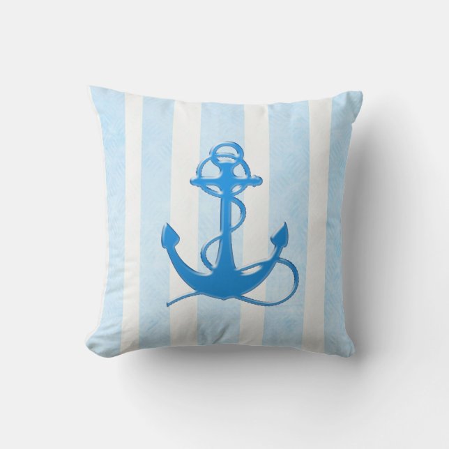Nautical Blue Anchor Tropical Beach House Pillow (Front)