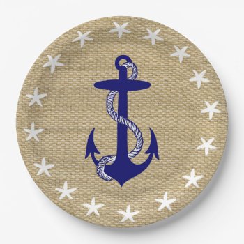 Nautical Blue Anchor & White Starfish  Paper Plates by Angharad13 at Zazzle