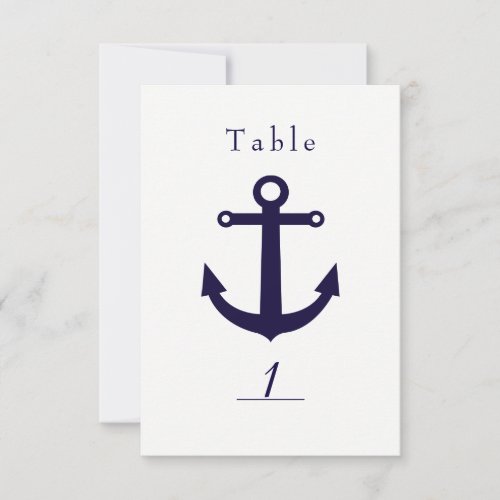 Nautical Blue Anchor  White Table Number Card