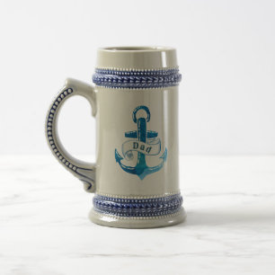 Nautical Blue Anchor with Dad and Monogram Beer Stein