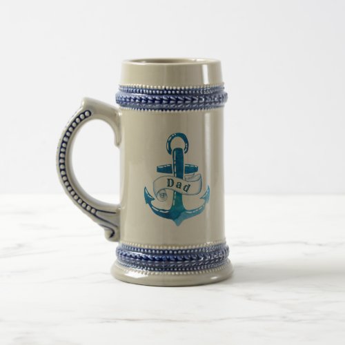 Nautical Blue Anchor with Dad and Monogram Beer Stein