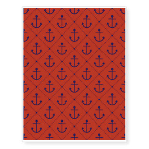 Nautical Blue Anchors on Red Temporary Tattoos