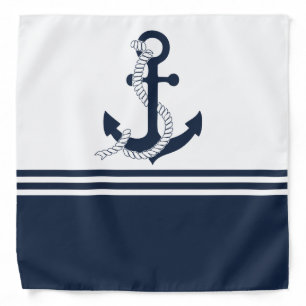 Nautical blue anchors with blue and white stripes bandana