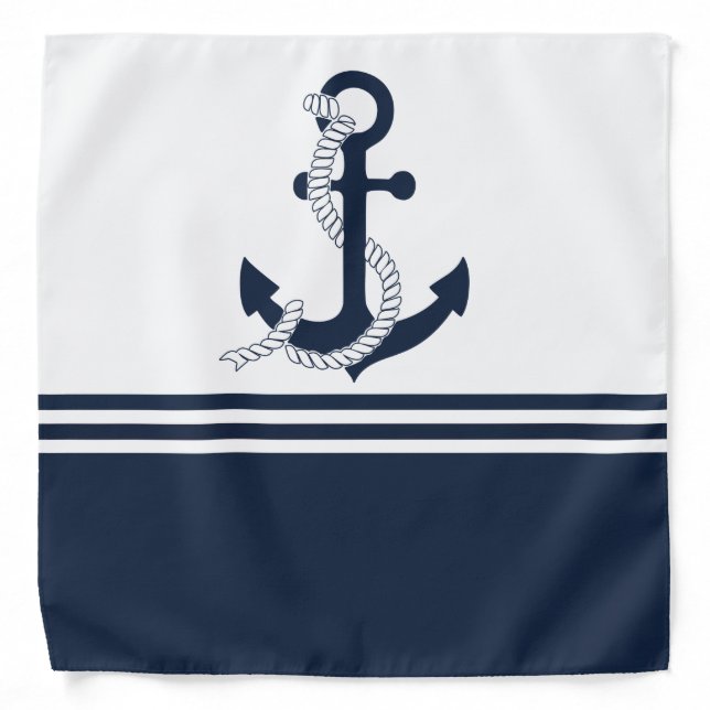 Nautical blue anchors with blue and white stripes bandana (Front)