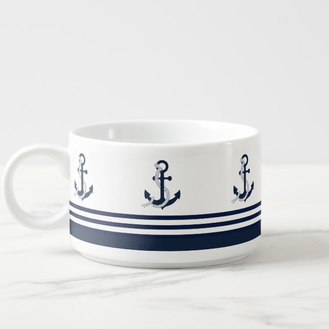 Nautical blue anchors with blue and white stripes bowl (Right)