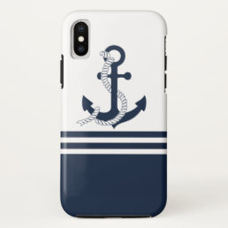 Nautical blue anchors with blue and white stripes iPhone x case