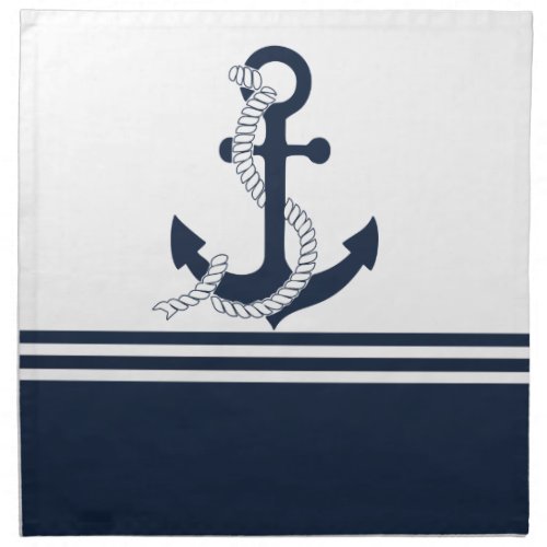 Nautical blue anchors with blue and white stripes cloth napkin