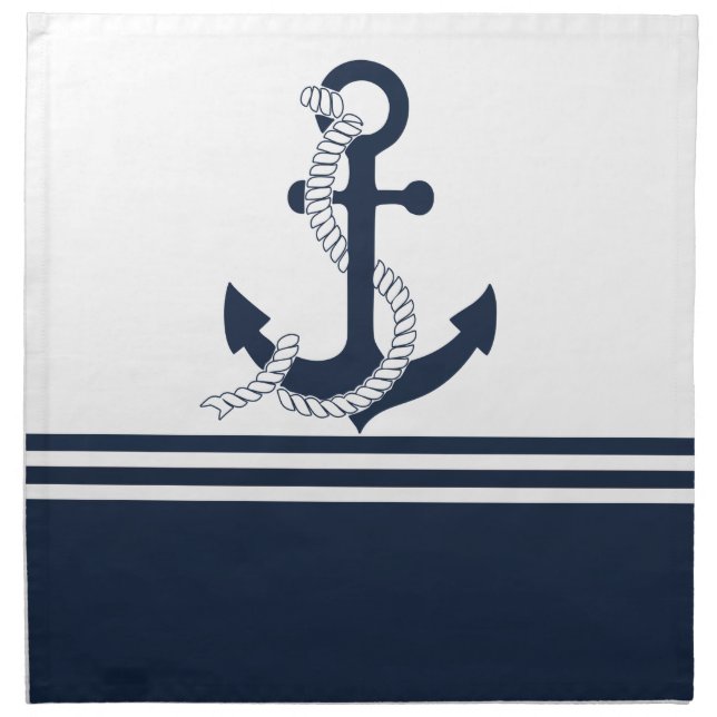 Nautical blue anchors with blue and white stripes cloth napkin (Front)