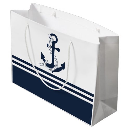 Nautical blue anchors with blue and white stripes large gift bag