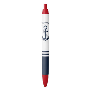 Nautical blue anchors with blue and white stripes pen