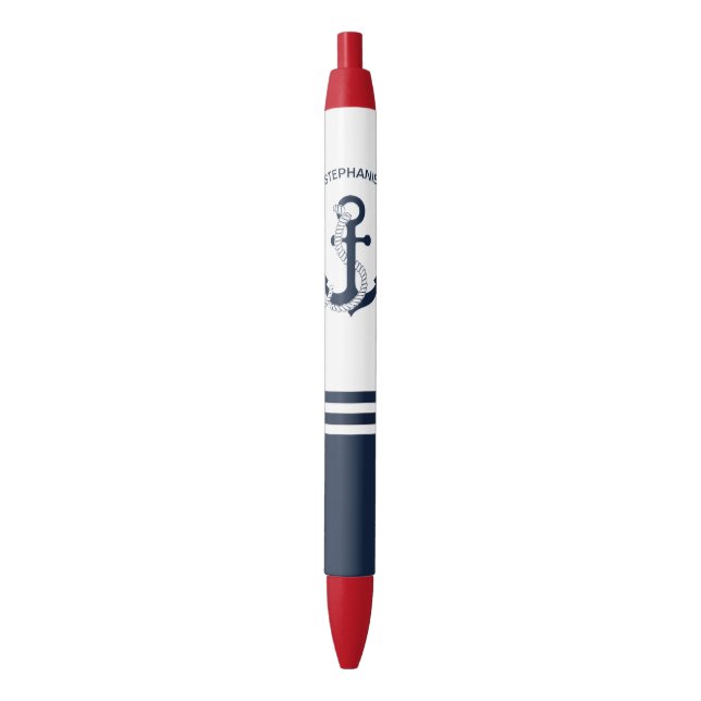 Nautical blue anchors with blue and white stripes pen (Front Vertical)