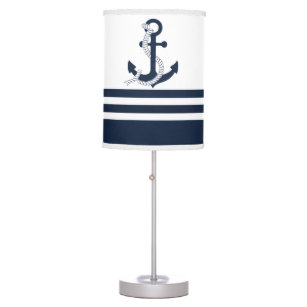Nautical blue anchors with blue and white stripes table lamp