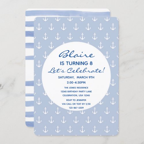 Nautical Blue and Navy Anchor Birthday Invitation