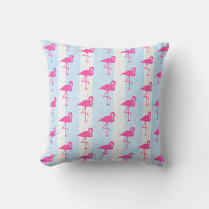 Nautical Blue and Pink Flamingo Beach House Pillow