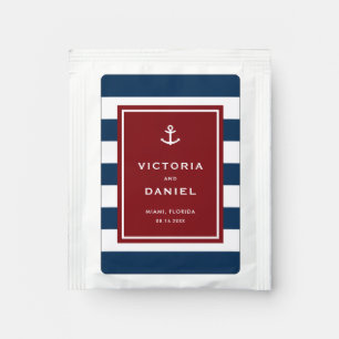 Nautical Blue and Red Stripes Personalized Wedding Tea Bag Drink Mix