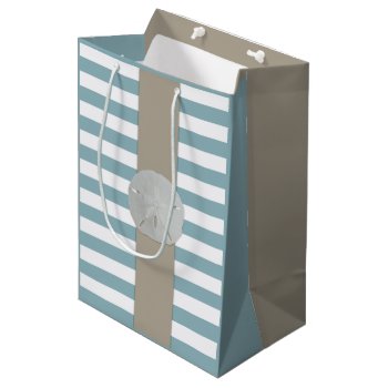 Nautical Blue And Tan Striped Gift Bag by PartyPrep at Zazzle