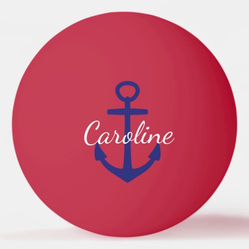 Nautical Blue and White Anchor Monogram on Red Ping Pong Ball