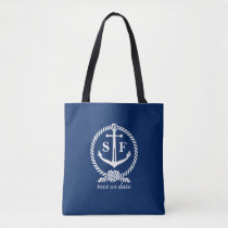 Nautical Blue and White Anchor Monogrammed Custom Tote Bag