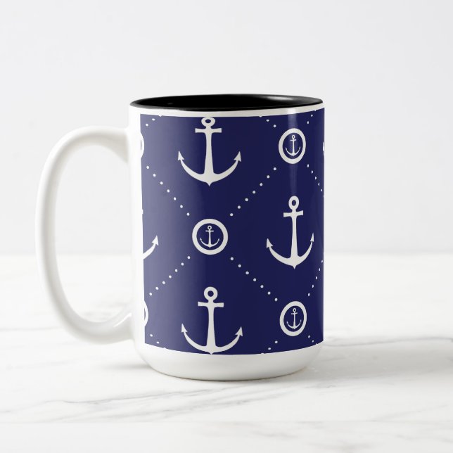 Nautical Blue and White Anchor Pattern Mug (Left)