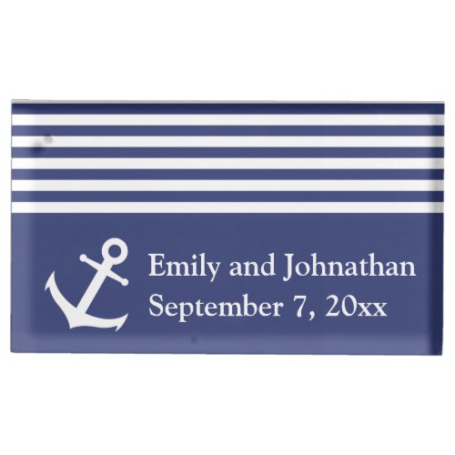 Nautical Blue and White Anchor Wedding Names  Place Card Holder