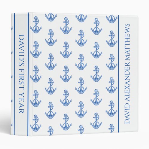 Nautical Blue and White Anchors First Year Memory 3 Ring Binder