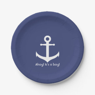 Nautical Blue and White Boy Baby Shower Paper Plates