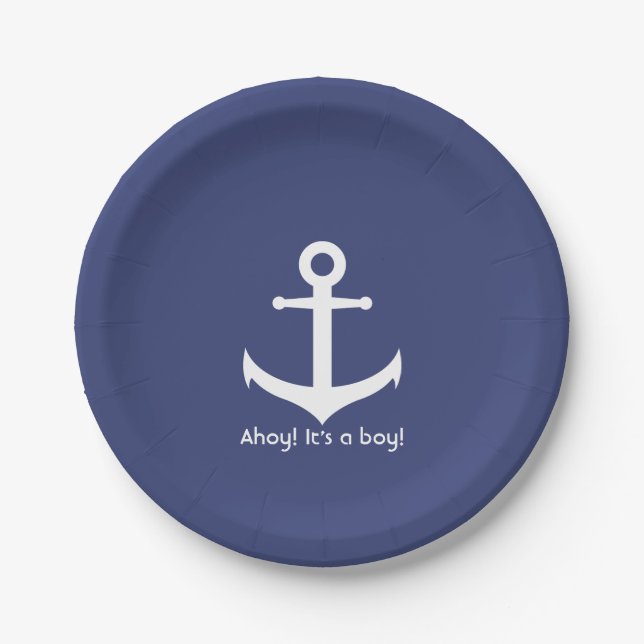 Nautical Blue and White Boy Baby Shower Paper Plates (Front)