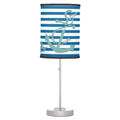 Nautical Blue and White Horizontal Stripe Lamp