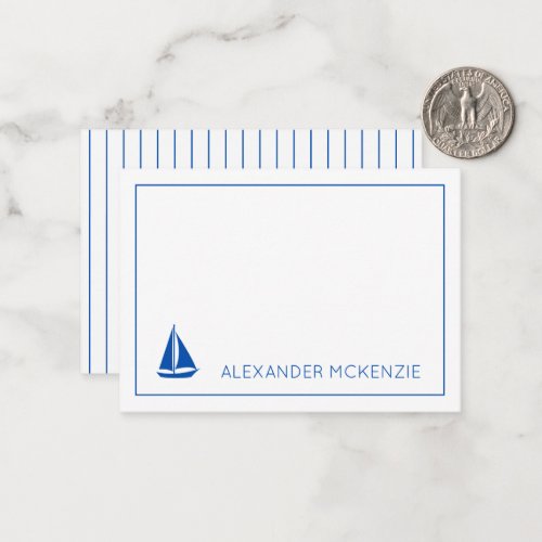Nautical Blue and White Sailboat Personalized Note Card