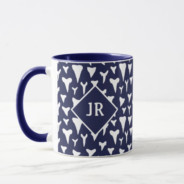 Nautical Blue and White Shark Teeth Patterned Mug (Left)