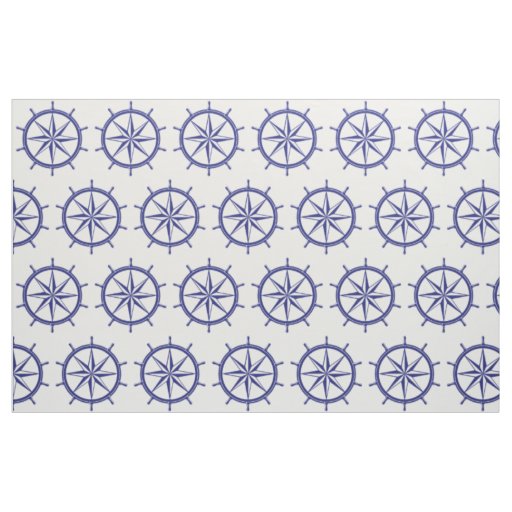 Nautical Blue and White Ship Wheel Fabric