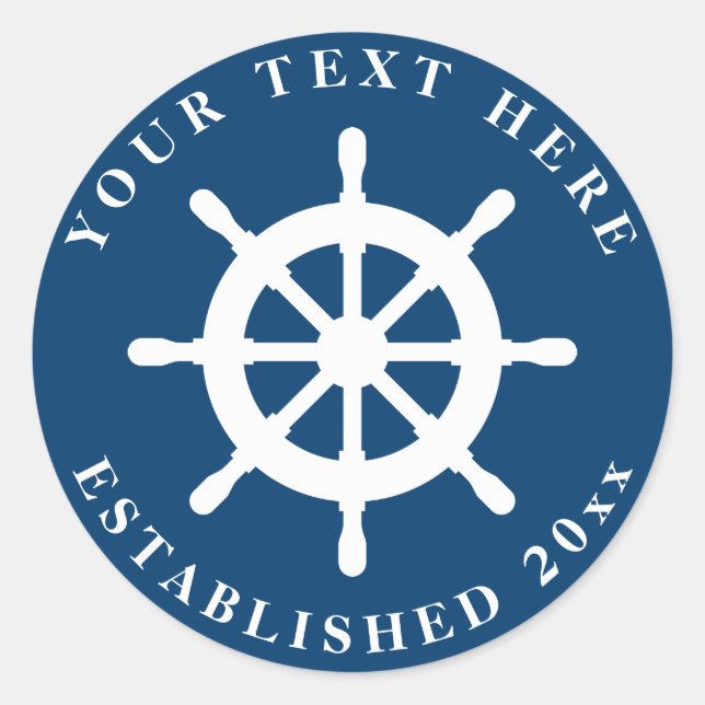 Nautical blue and white ship wheel wedding sticker (Front)