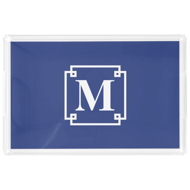 Nautical Blue and White Smart Monogram Acrylic Tray (Front)