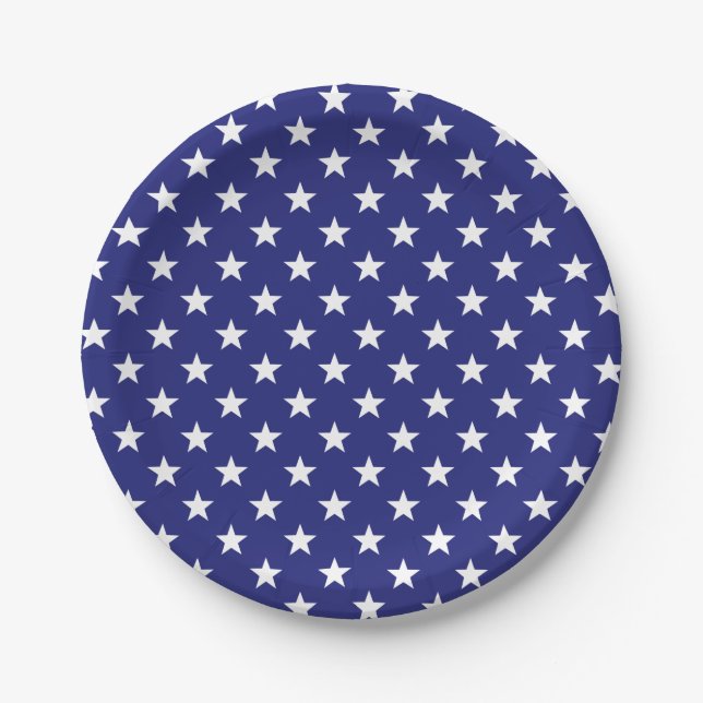 Nautical Blue and White Stars Paper Plates (Front)