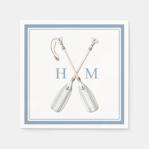 Nautical Blue and White Stripe Boat Oars Monogram Napkins