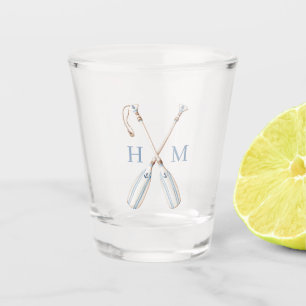 Nautical Blue and White Stripe Boat Oars Monogram Shot Glass