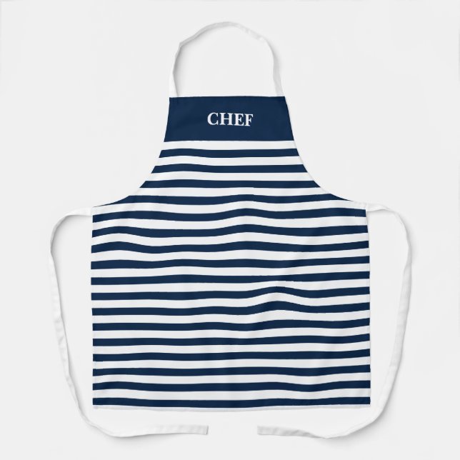 Nautical blue and white stripe custom kitchen apron (Front)