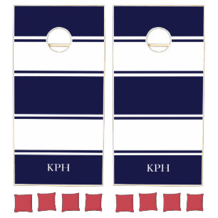 Nautical Blue and White Stripe Monogram Cornhole Set