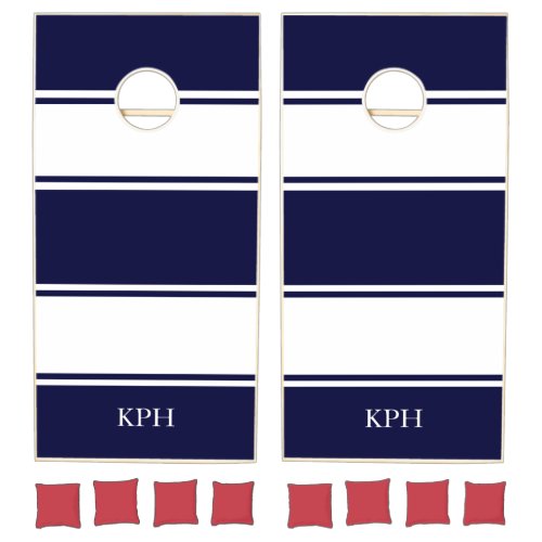 Nautical Blue and White Stripe Monogram Cornhole Set