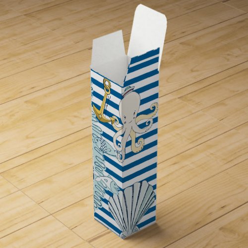 Nautical Blue and White Stripe Wine Gift Box