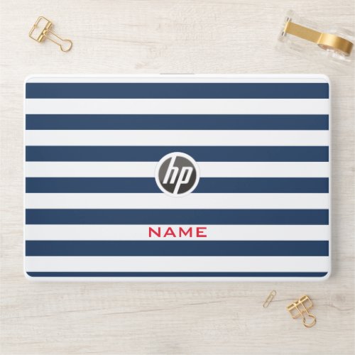 Nautical blue and white striped custom monogram HP laptop skin