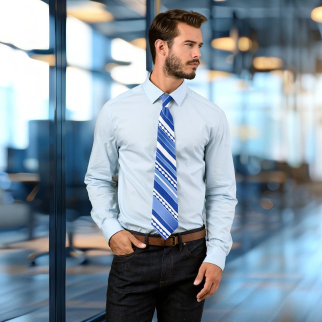 Nautical Blue and White Striped Tie (Modern tie featuring a striped design in blue and white with playful waves - nautical)