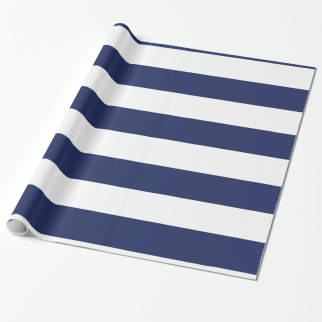 Nautical Blue And White Striped Wrapping Paper (Unrolled)
