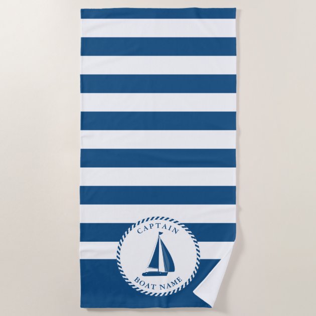 blue white striped beach towel