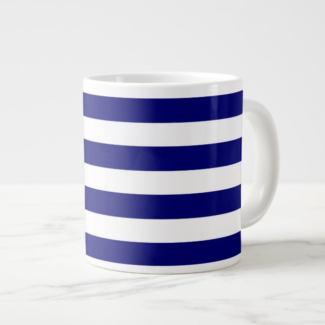 Nautical blue and white stripes giant coffee mug (Front Right)