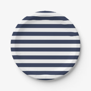 Nautical Blue And White Stripes Wedding / Party Paper Plates