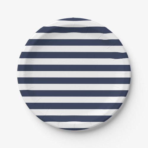 Nautical Blue And White Stripes Wedding  Party Paper Plates