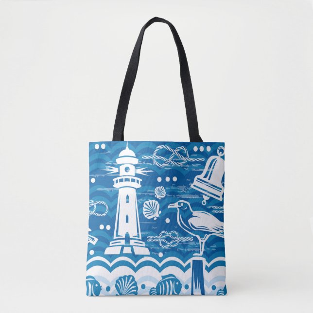  Nautical Blue and White Tote Bag (Front)