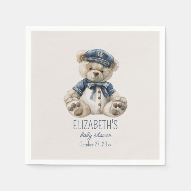 Nautical Blue Baby Bear Baby Shower Napkins (Front)