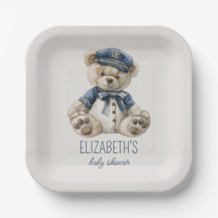 Nautical Blue Baby Bear Baby Shower Paper Plates